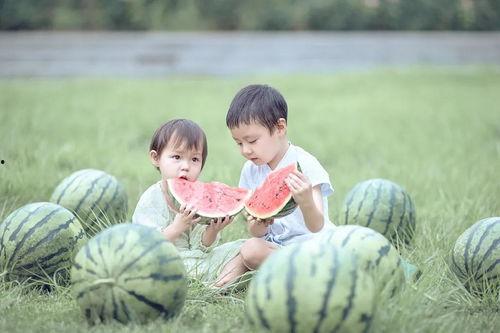 田里小孩吃瓜拍照,小农夫田间吃瓜拍照乐翻天
